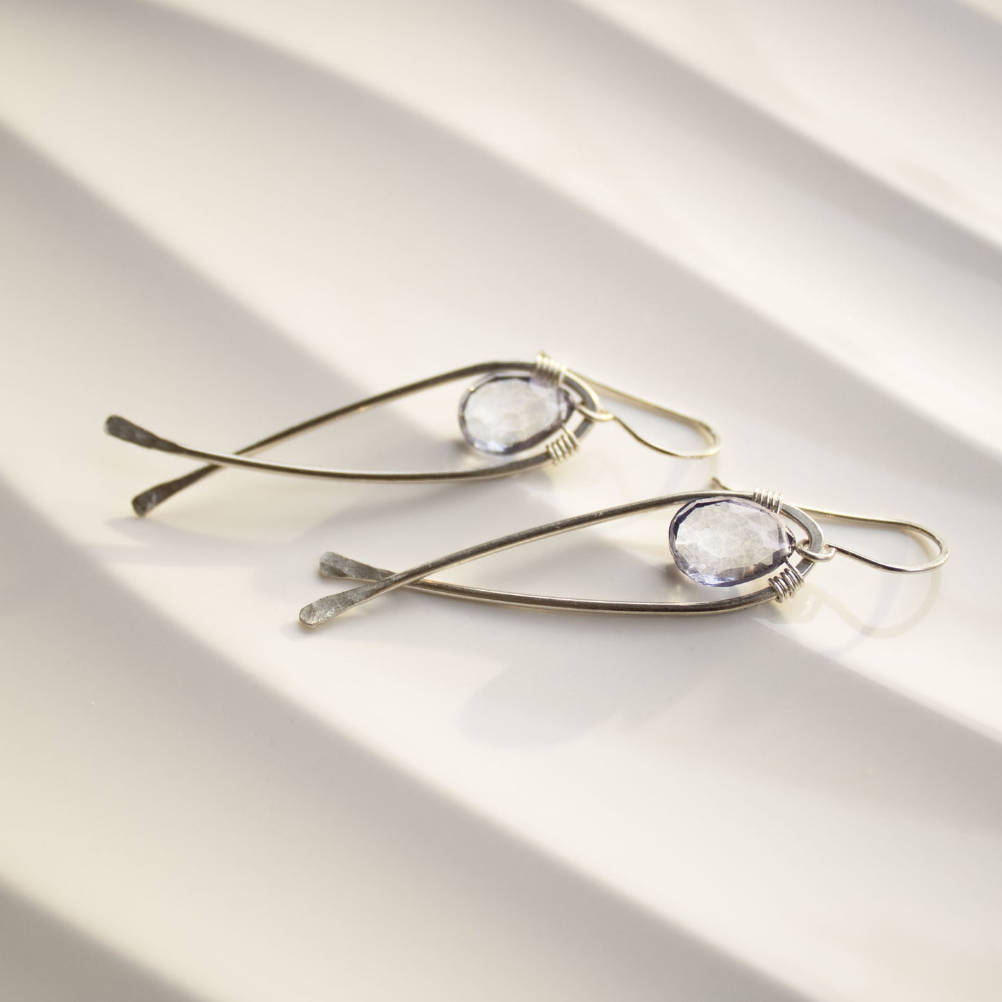 Briolette Fish Earrings in Sterling Silver with Blue Music Topaz