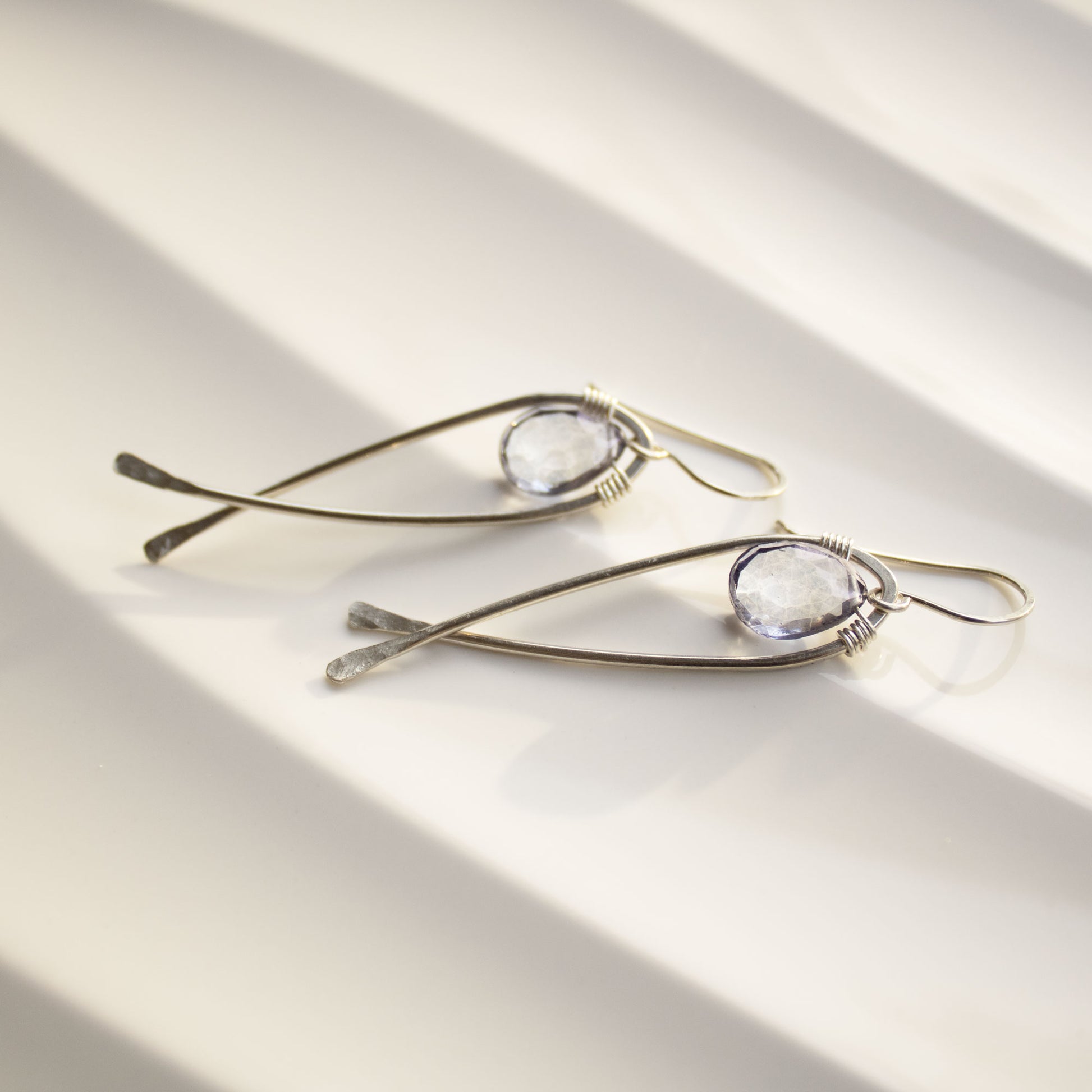 Briolette Fish Earrings in Sterling Silver with Blue Music Topaz