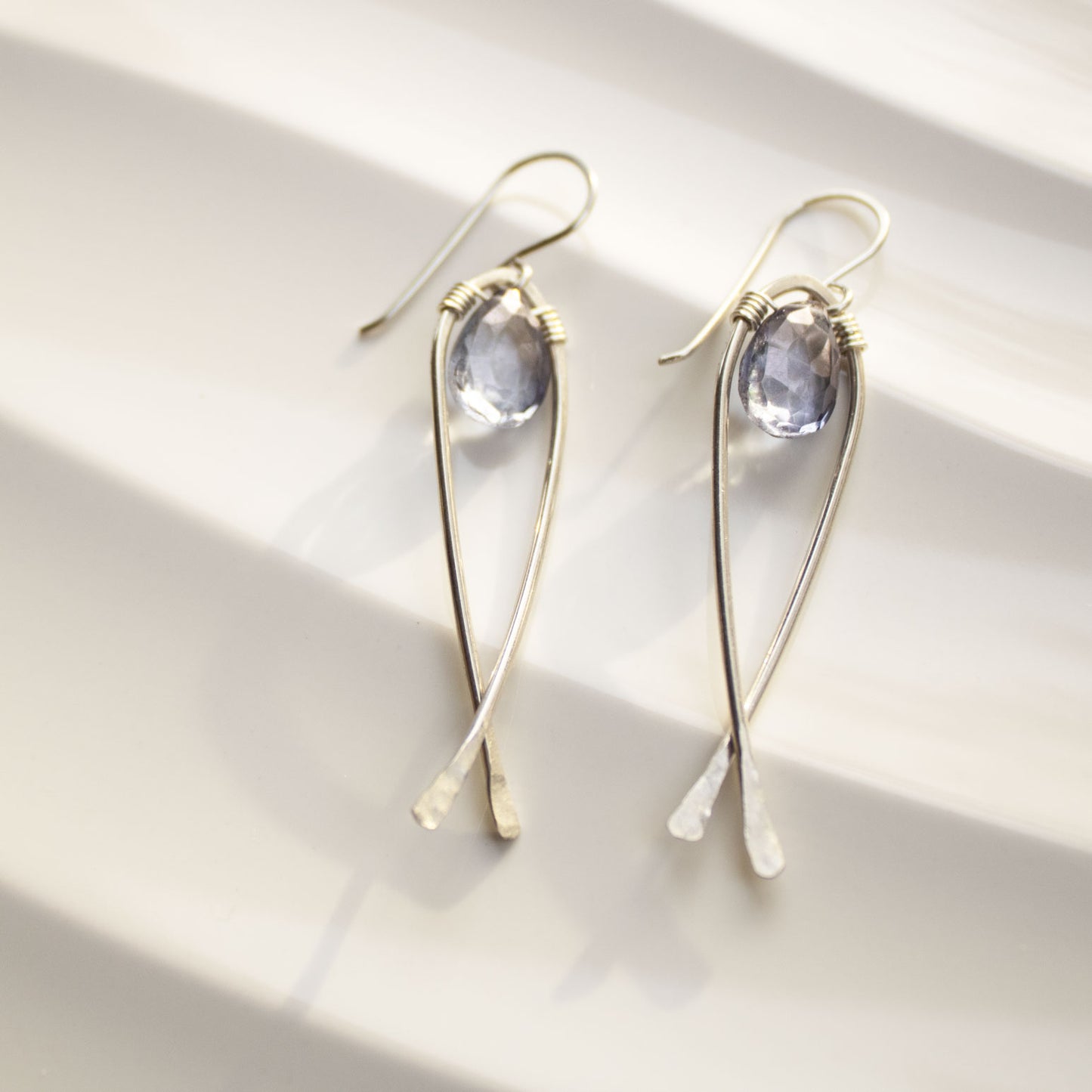 Briolette Fish Earrings in Sterling Silver with Blue Music Topaz