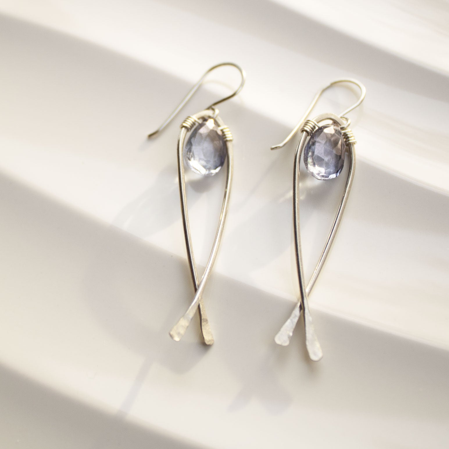 Briolette Fish Earrings in Sterling Silver with Blue Music Topaz