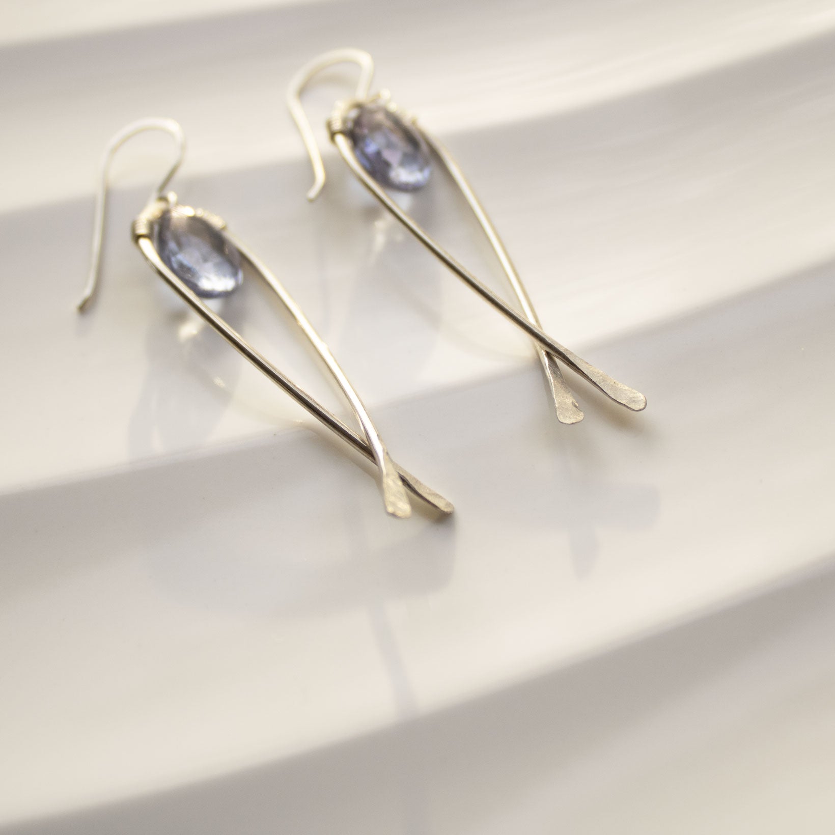 Briolette Fish Earrings in Sterling Silver with Blue Music Topaz
