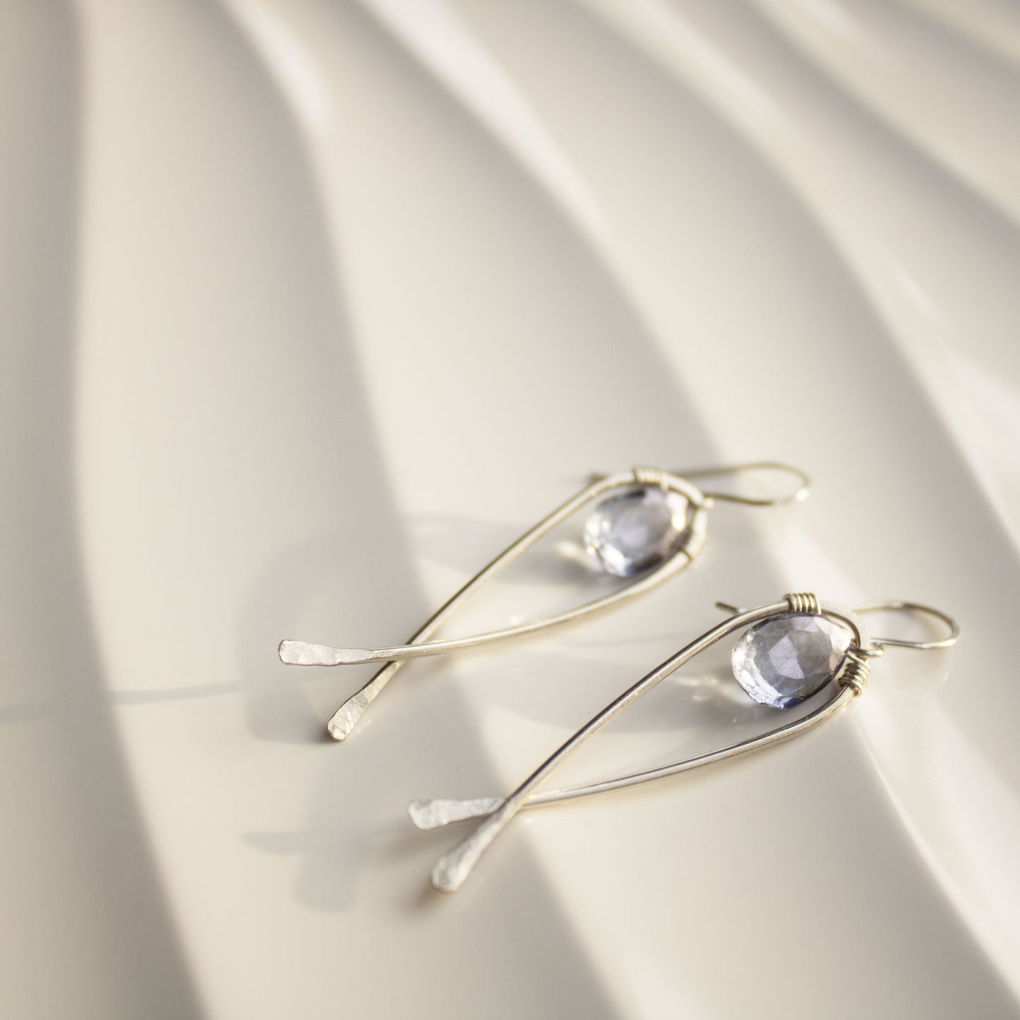 Briolette Fish Earrings in Sterling Silver with Blue Music Topaz