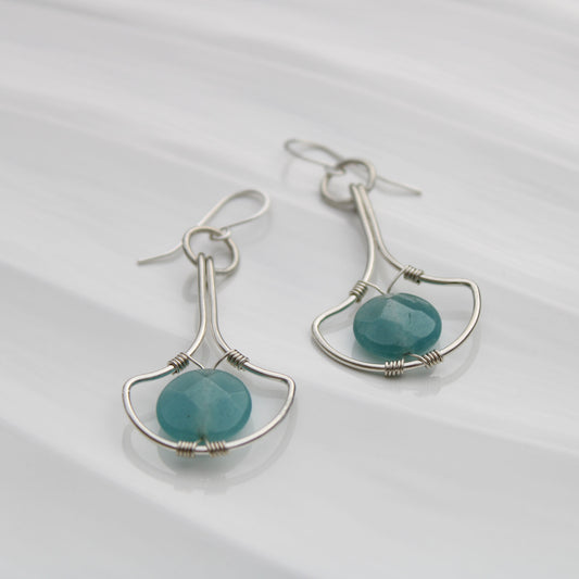 Art Deco sterling silver earrings with blue quartz handmade USA