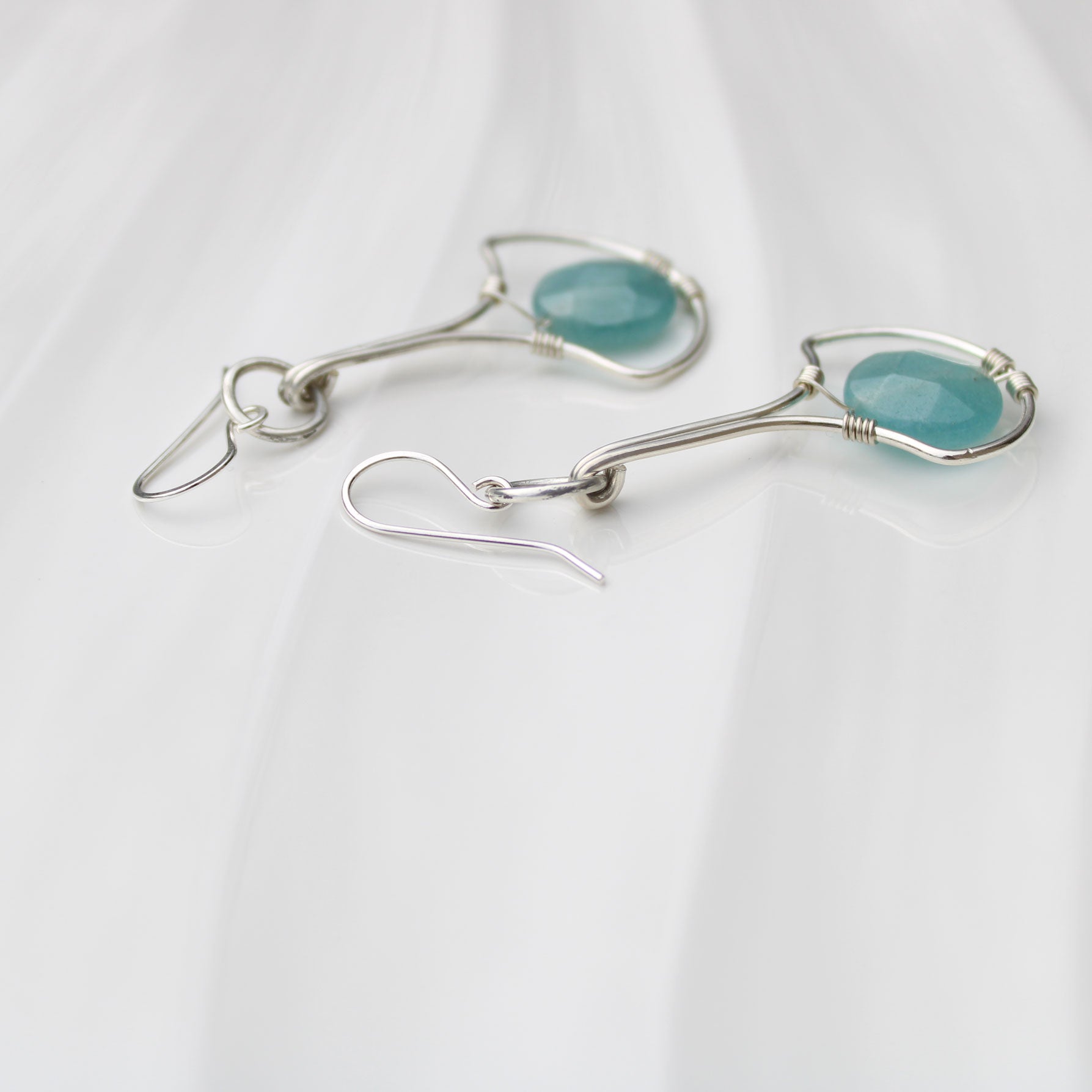 Art Deco sterling silver earrings with blue quartz handmade USA art deco sterling silver earrings with blue quartz faceted coin bead handmade in USA Carrie Foscato Design