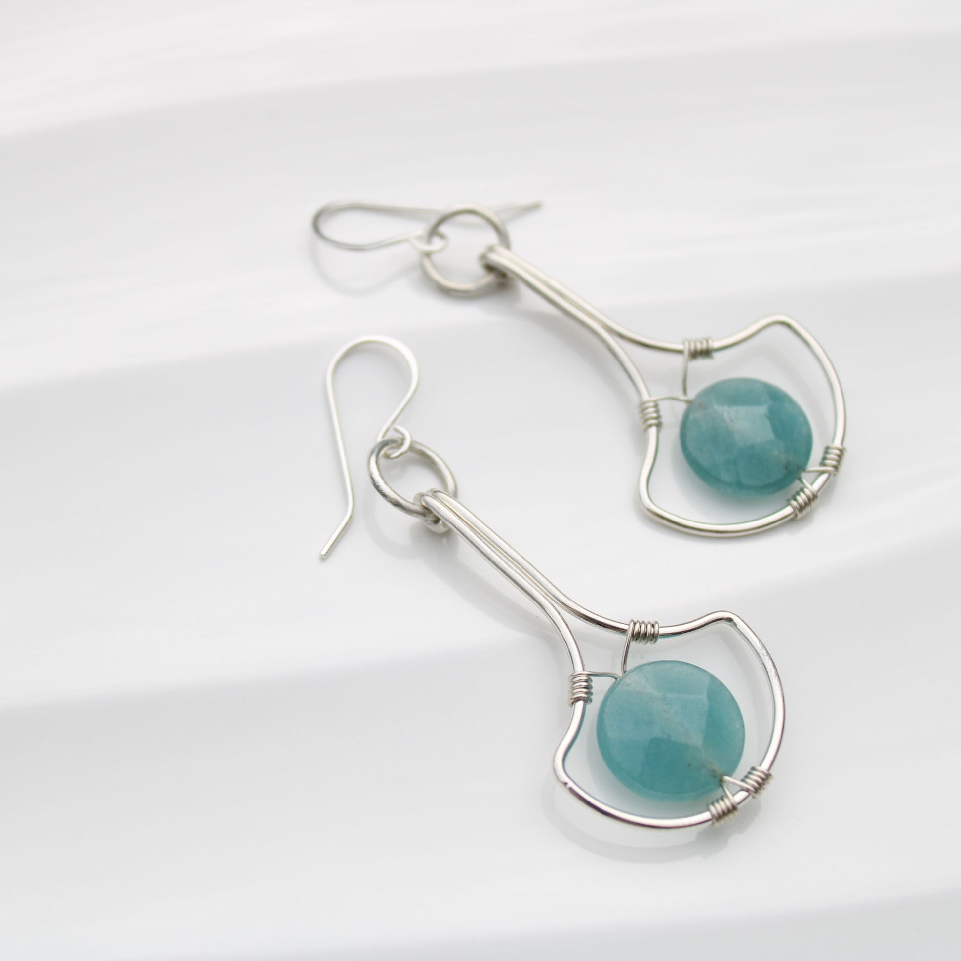 Art Deco sterling silver earrings with blue quartz handmade USA art deco sterling silver earrings with blue quartz faceted coin bead handmade in USA Carrie Foscato Design