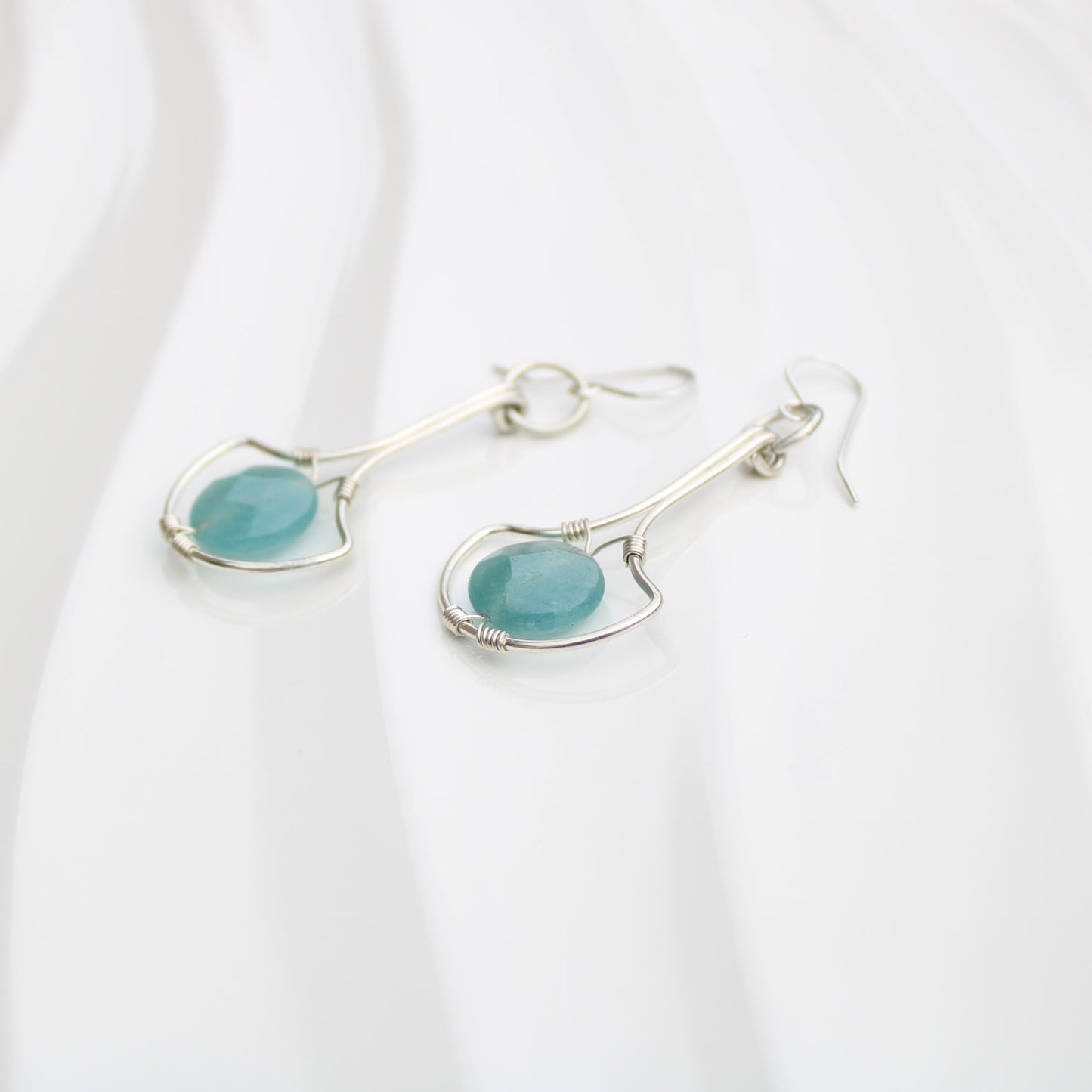 Art Deco sterling silver earrings with blue quartz handmade USA art deco sterling silver earrings with blue quartz faceted coin bead handmade in USA Carrie Foscato Design