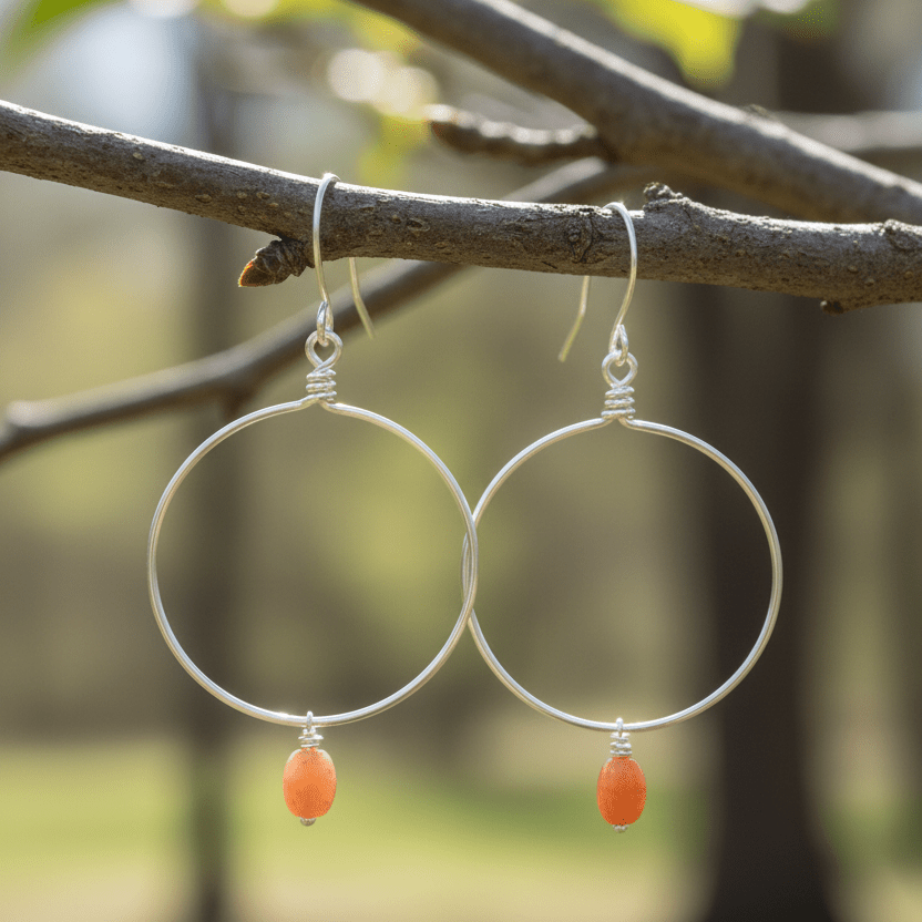 Sterling Silver Earrings with Carnelian Drops