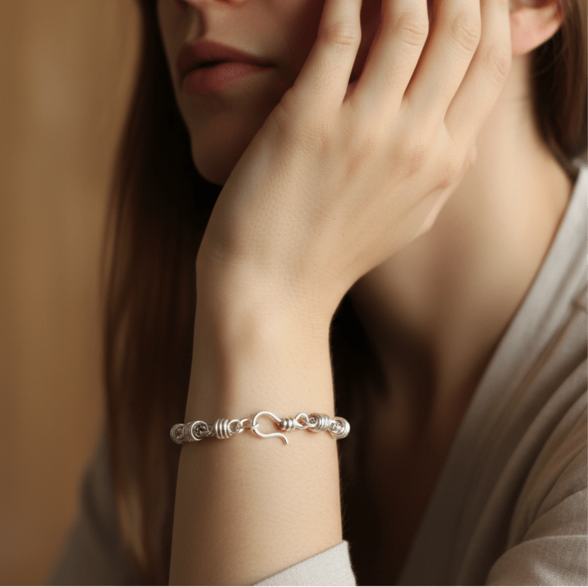 sterling silver honey dipper design chain link bracelet handmade by carrie foscato design for man or woman