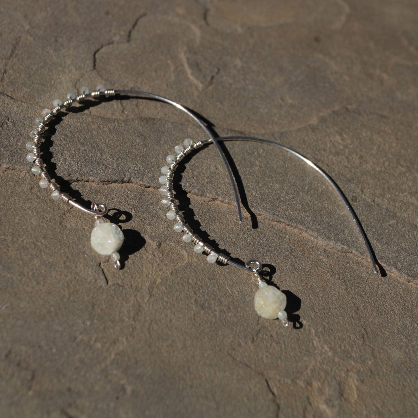 Sterling Silver Hoops with Faceted Aquamarine Stones – One-of-a-Kind Handmade Jewelry