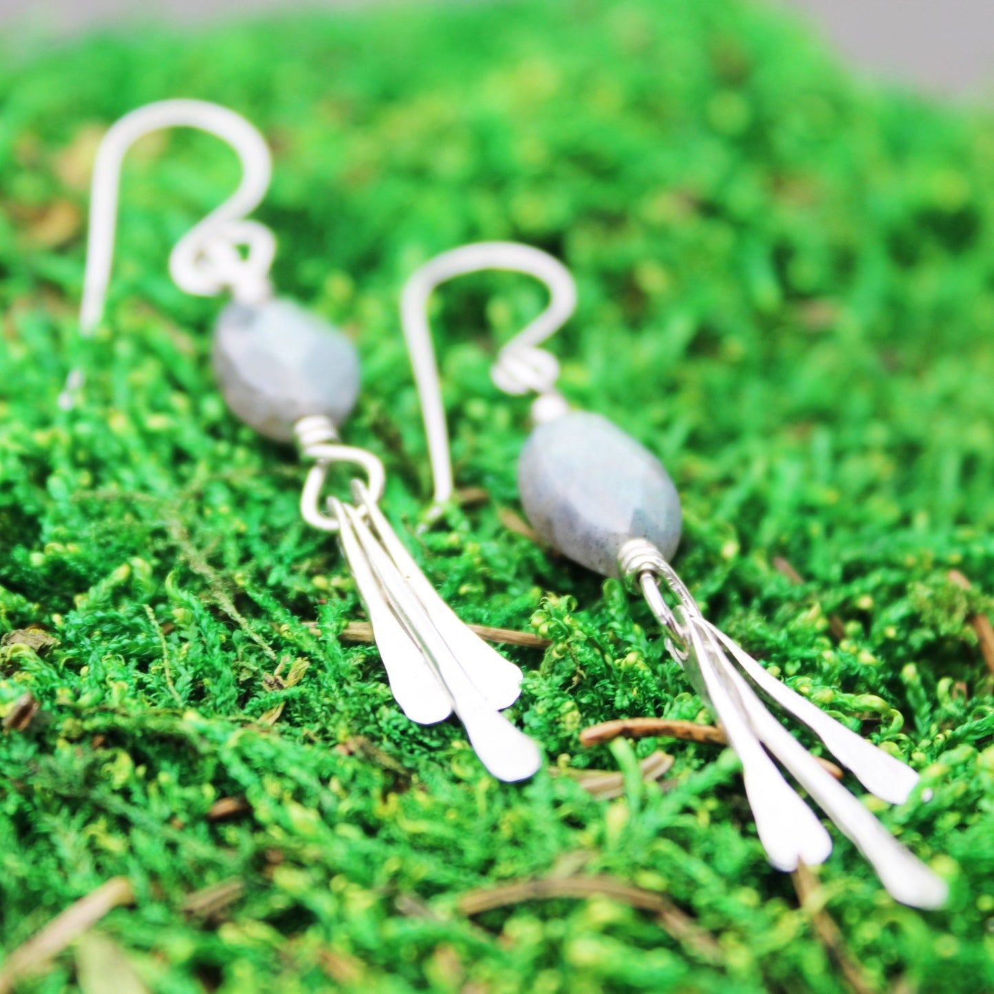 best seller handmade sterling silver fringe dangle earrings with labradorite gemstones handmade carrie foscato design USA