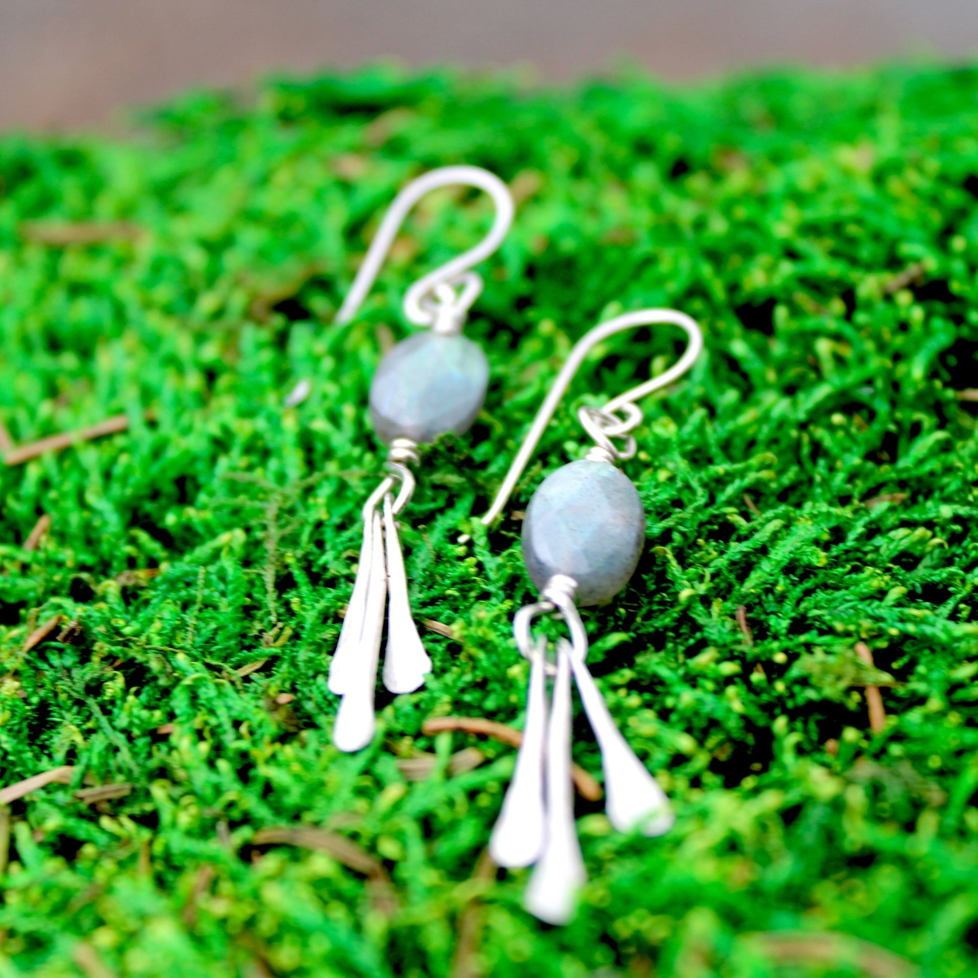 best seller handmade sterling silver fringe dangle earrings with labradorite gemstones handmade carrie foscato design USA