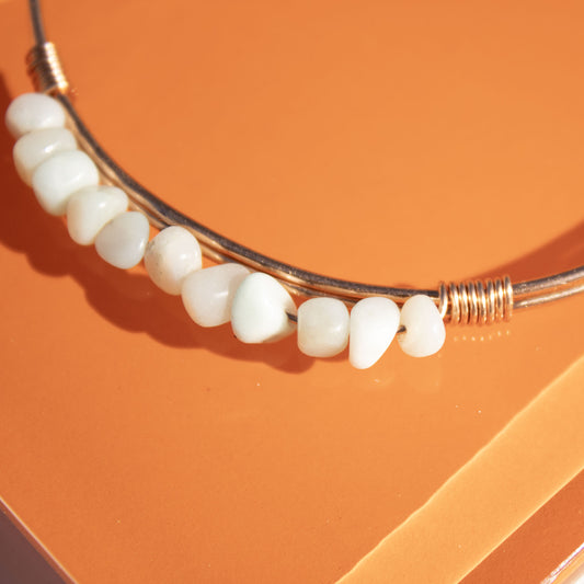 copper bangle bracelet with amazonite pebble beads handmade in USA carrie foscato design