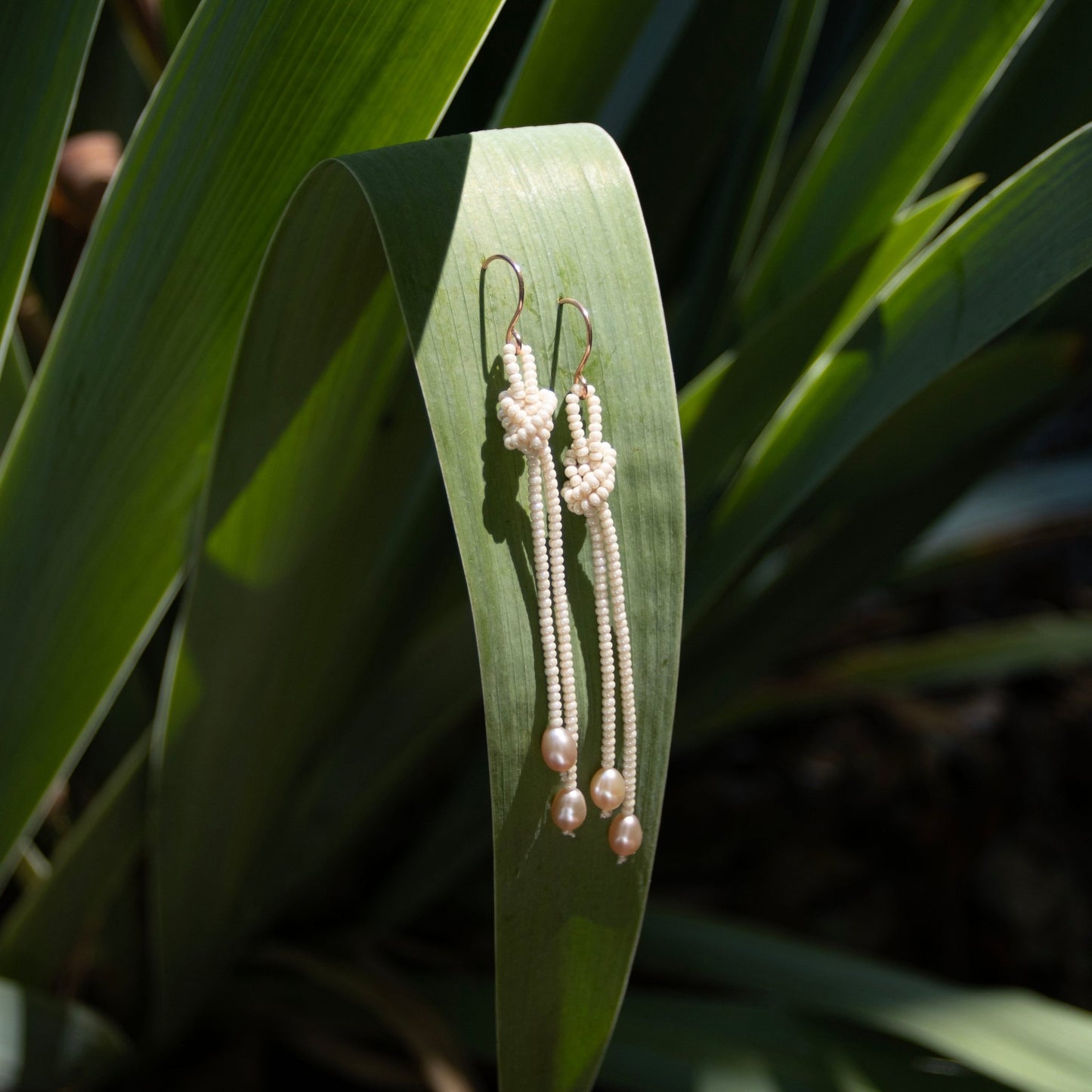 Tidal Knot — Ivory & Blush Pearl Fringe Earrings