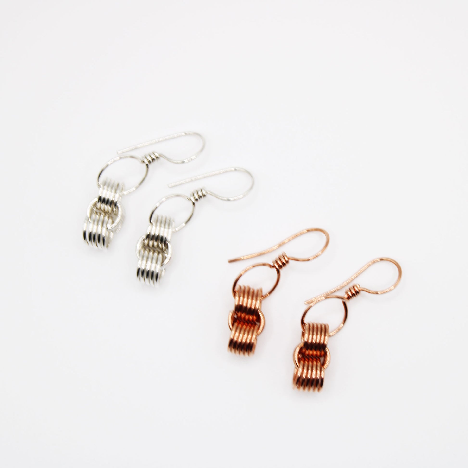 handmade wire wrapped sterling silver triple coiled dangle earrings with french wires