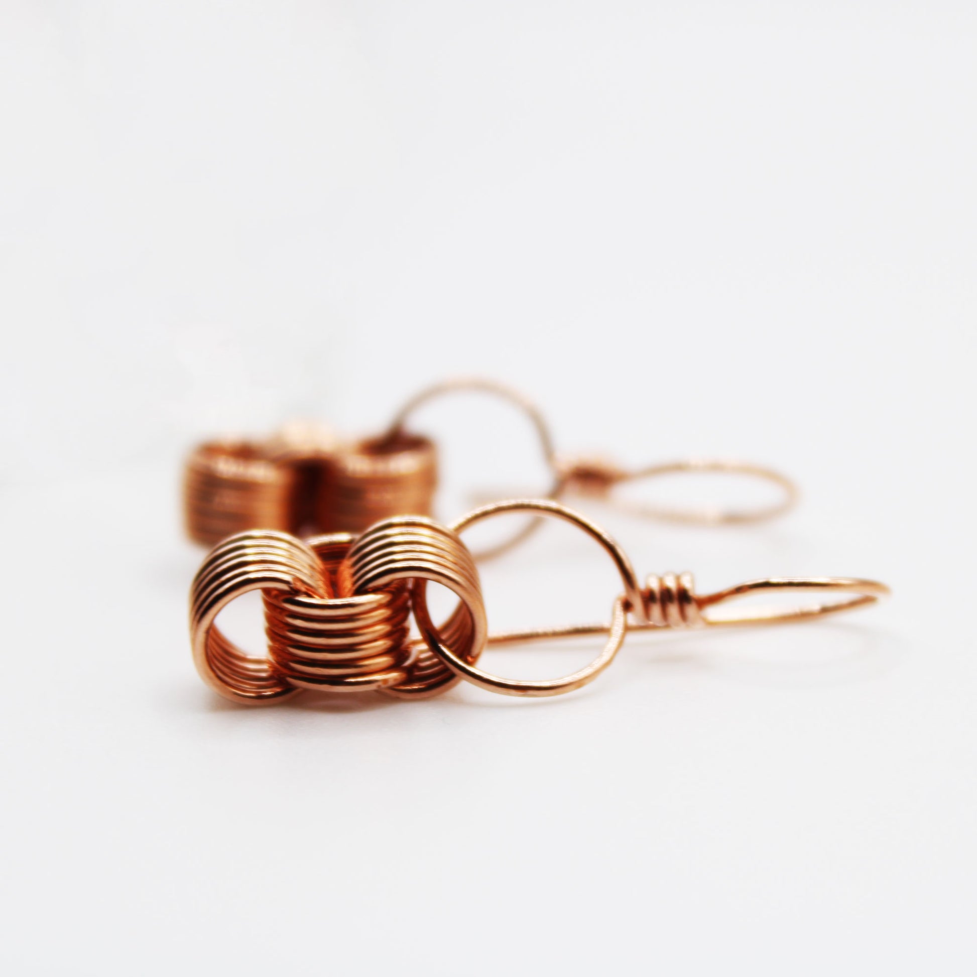 triple coiled wire wrapped copper handmade earrings dangles