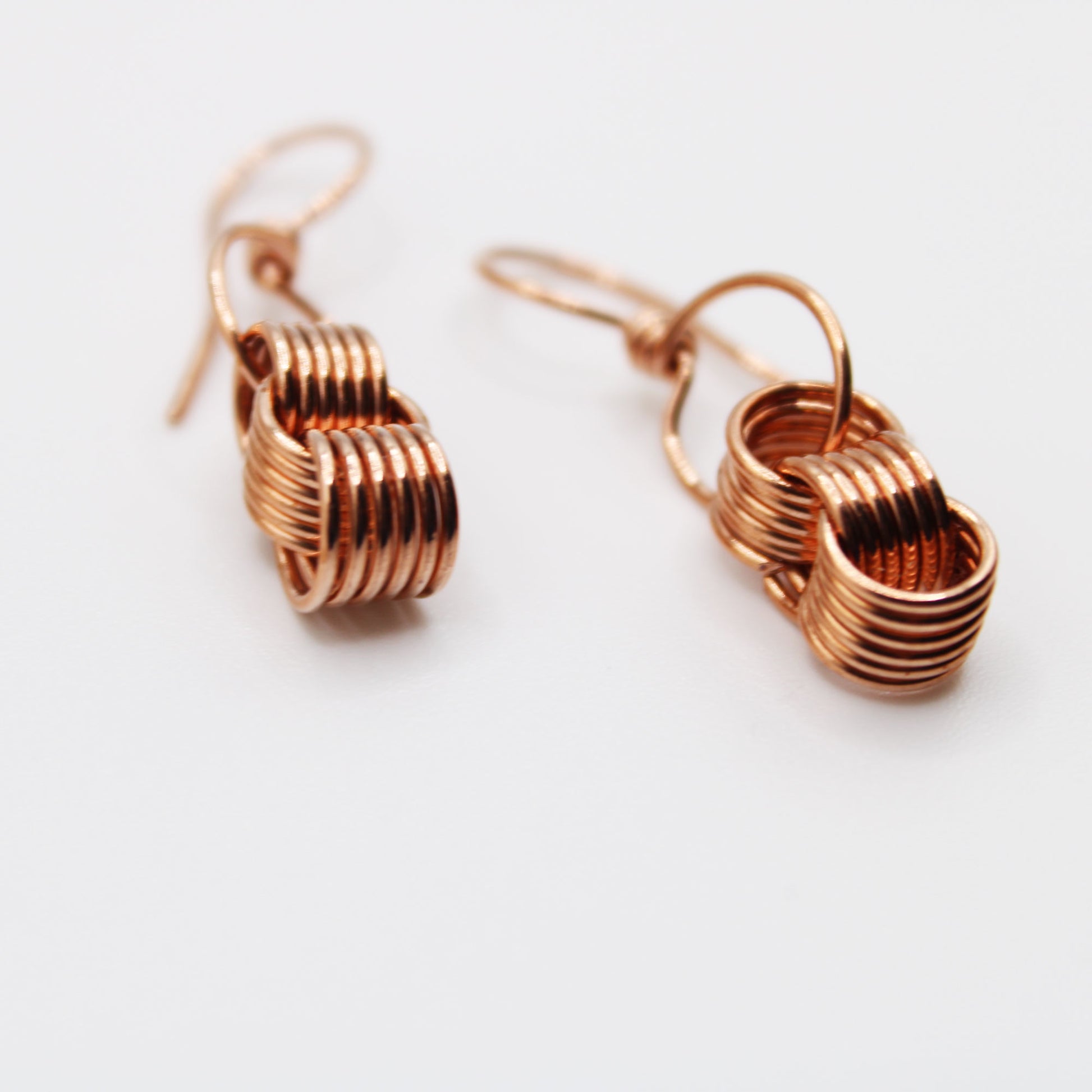 triple coiled wire wrapped copper handmade earrings dangles