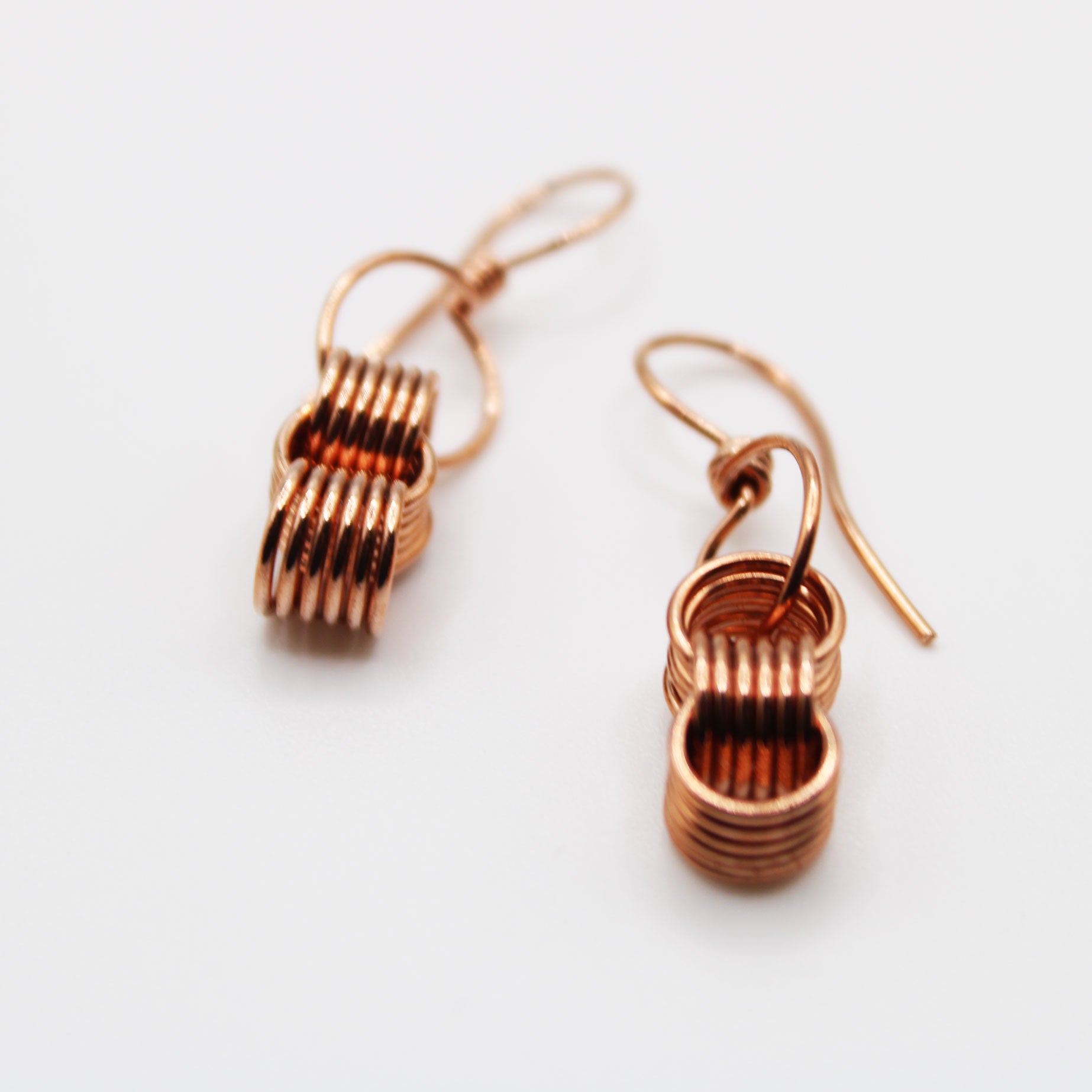 triple coiled wire wrapped copper handmade earrings dangles