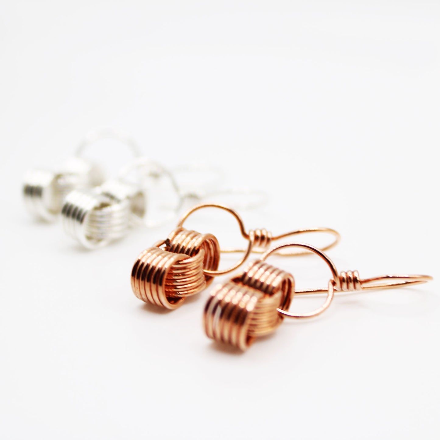 triple coiled wire wrapped copper handmade earrings dangles