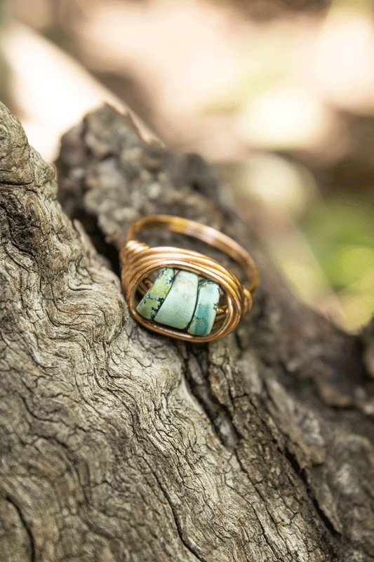 custom wire wrapped gemstone rings in copper or sterling silver handmade in USA