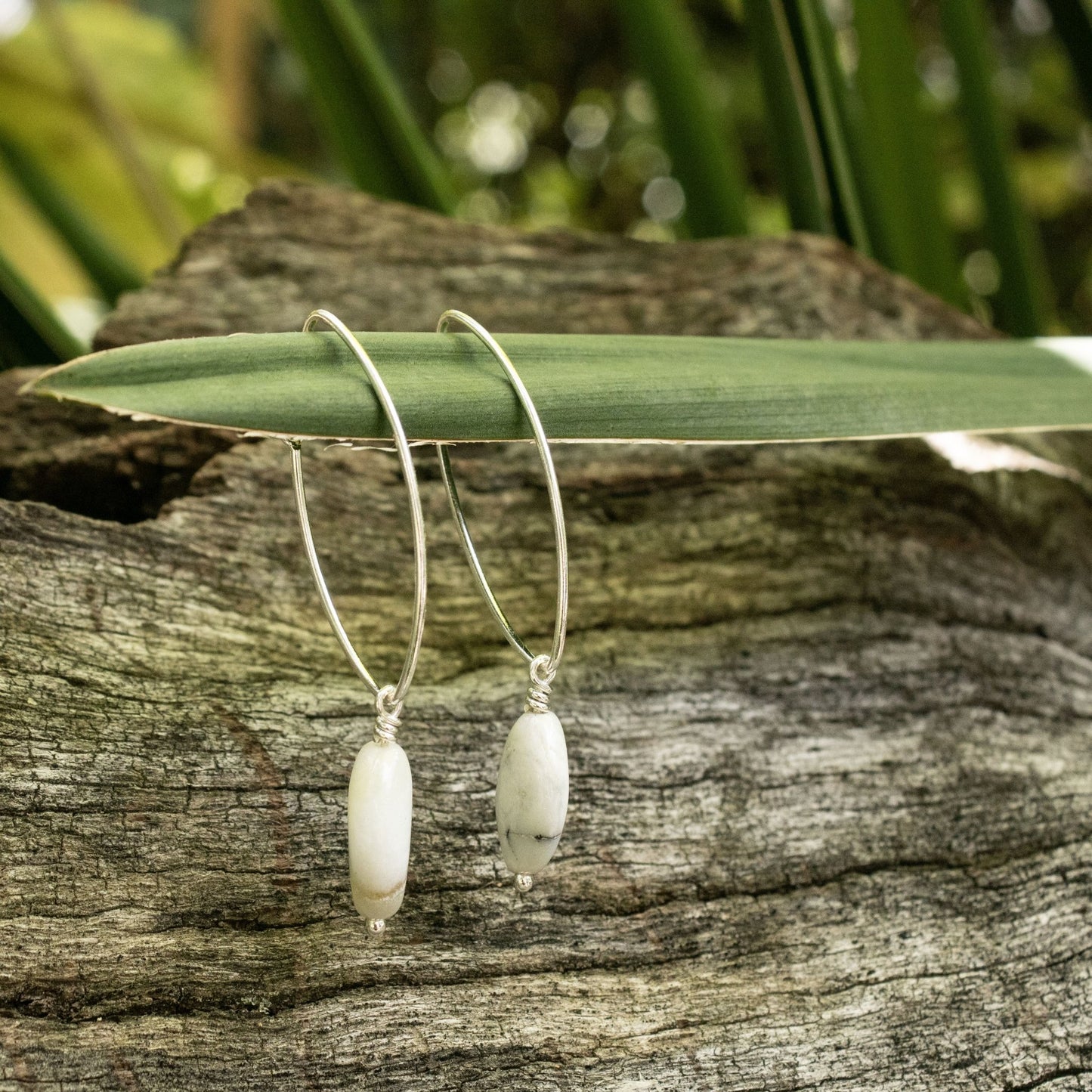 White Amazonite Marquis Sterling Silver Earrings