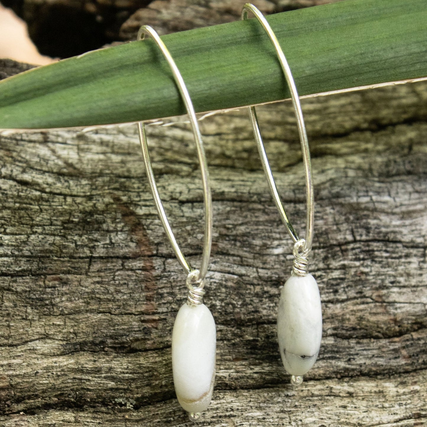 White Amazonite Marquis Sterling Silver Earrings
